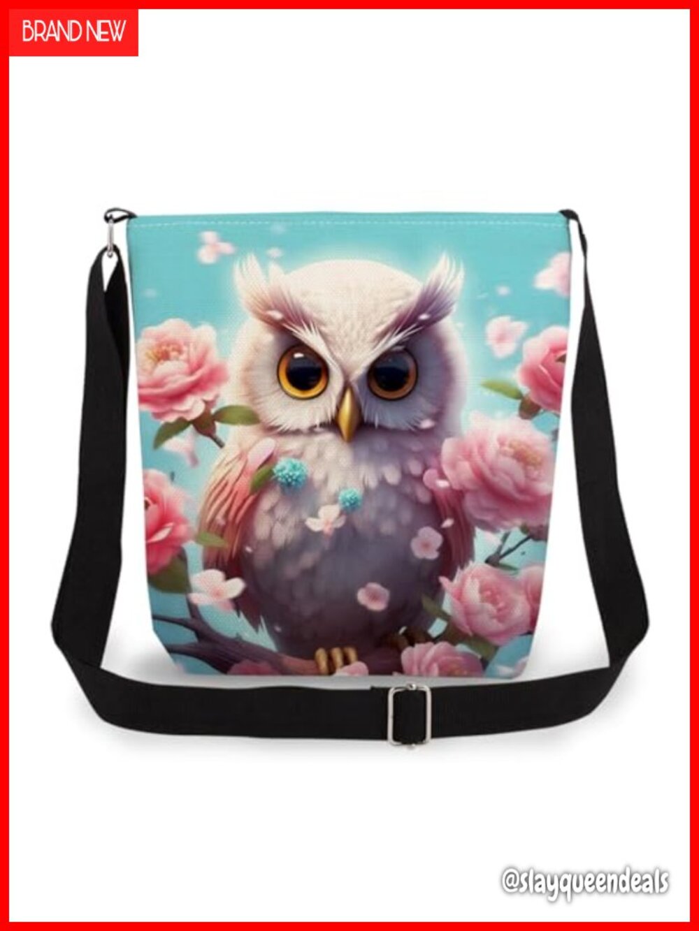 Floral Owl Messenger Crossbody Bag Adjustable Strap Zip